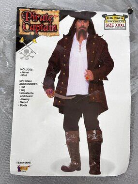 Swashbuckling Pirate Brwn  Jacket & white shirt Big Man Sz XXXL NWT NOS